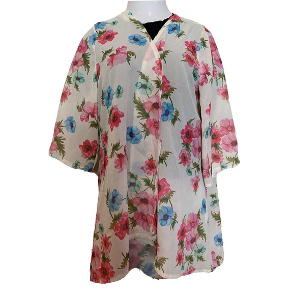 New Pink Milly Floral Duster Open Front Floral 3/4 Sleeve Cover Up Swimwear M - Picture 8 of 14